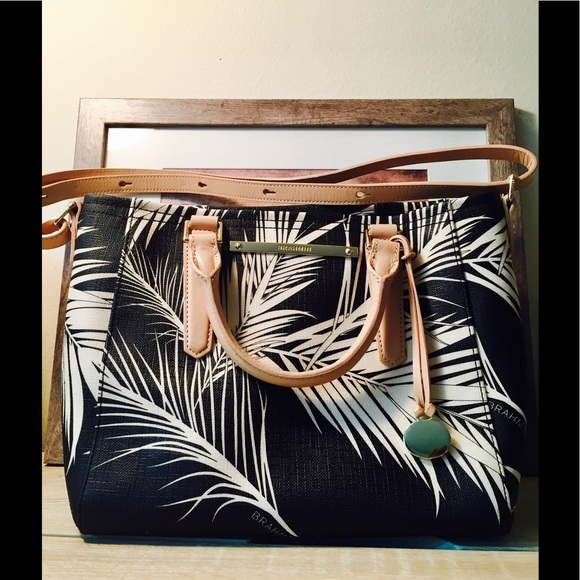 Brahmin Handbags - BRAHMIN MINI ARNO BLACK PALM CONVERTIBLE TOTE