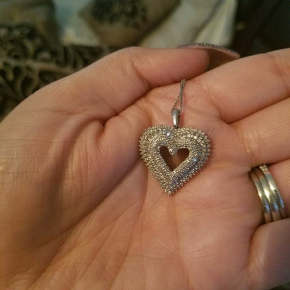 Sterling silver heart diamond pendant