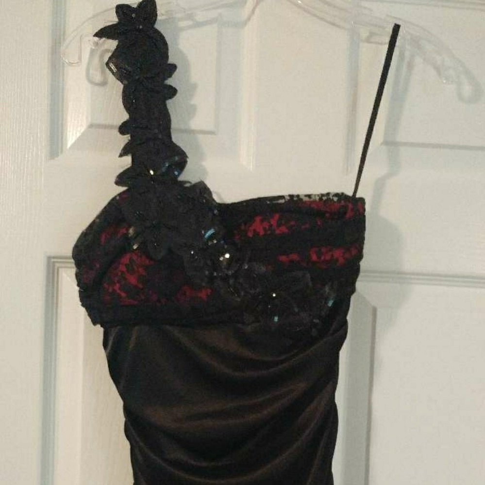 Red and black cocktail dress