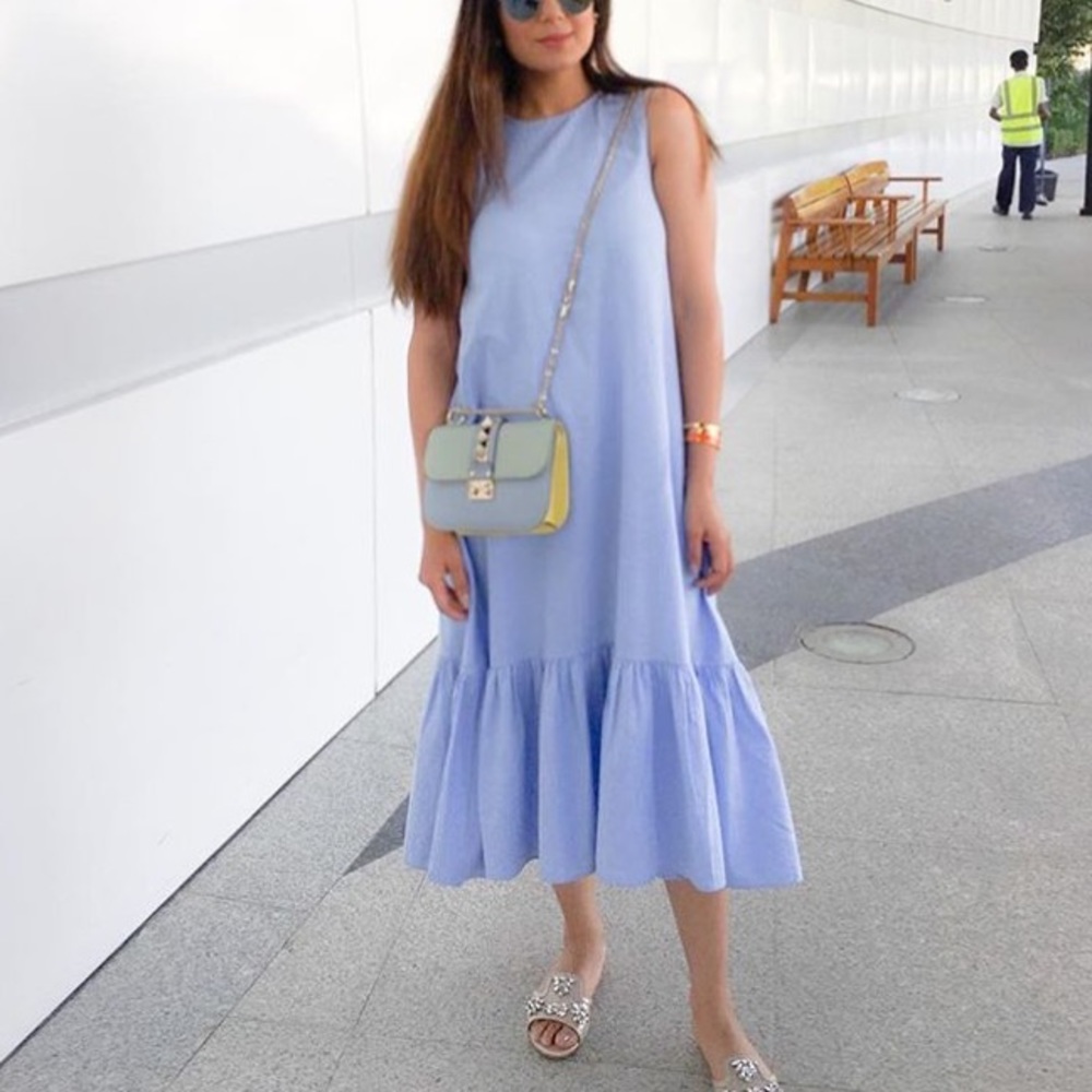 Zara midi maxi blue ruffle dress