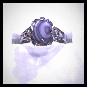 Silver purple banded agate ring