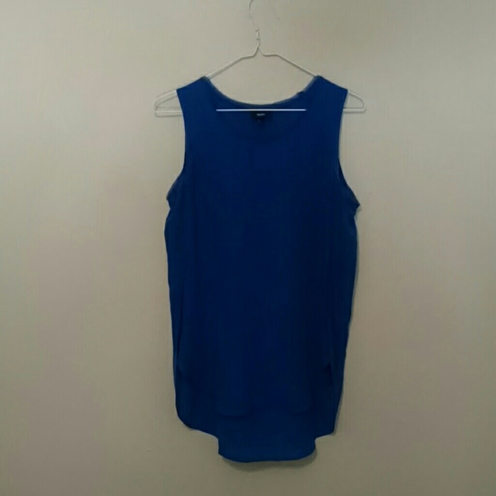 Blue sleeveless flowing blouse