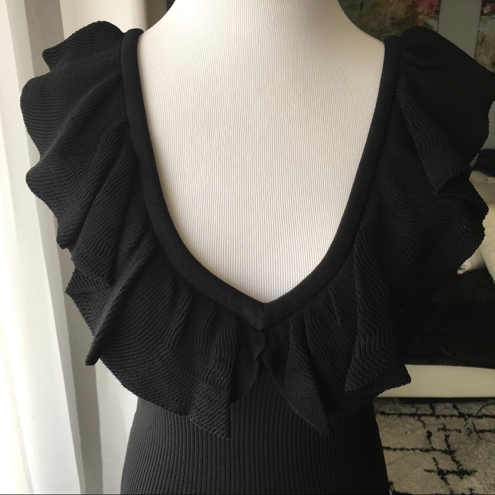 Forever 21 Black Ruffled Stretch Bodycon Dress LBD