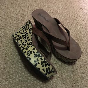 Brown & leopard wedge flip flops