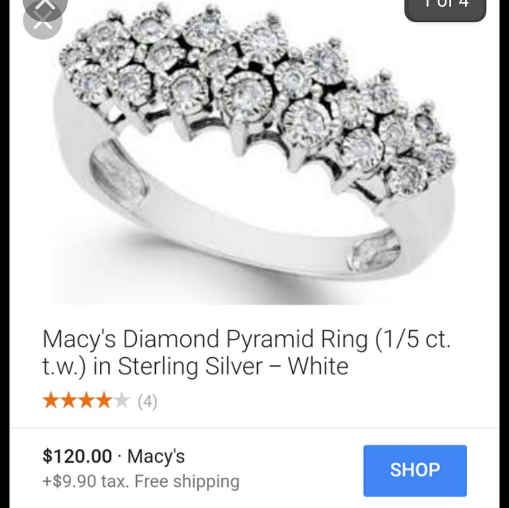 Sterling silver diamond pyramid ring