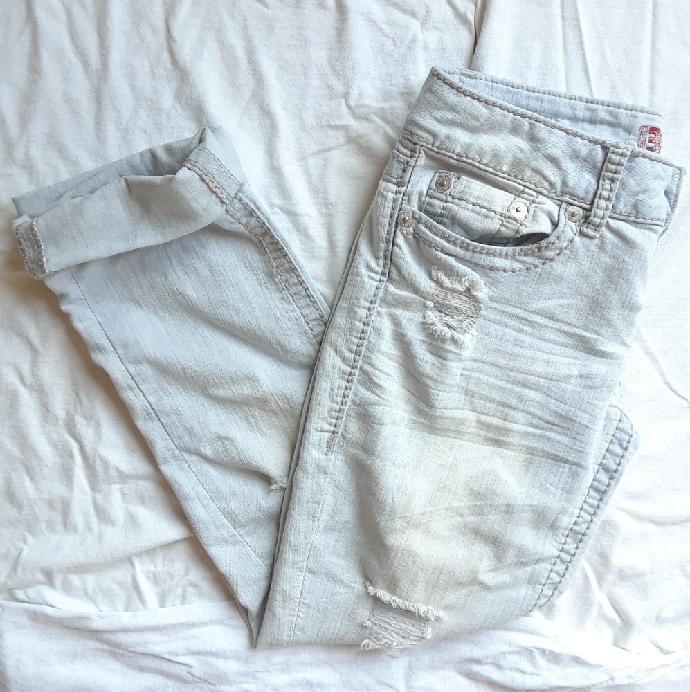 distressed light wash boyfriend jeans