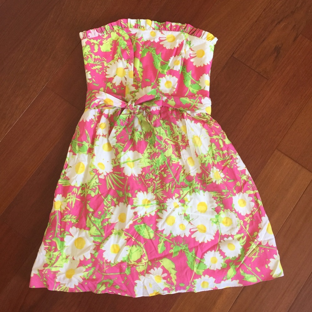 Lilly Pulitzer Strapless Daisy Print Dress Sz 2