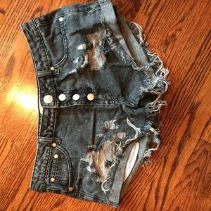 FRANKIE PHOENIX black denim distressed shorts
