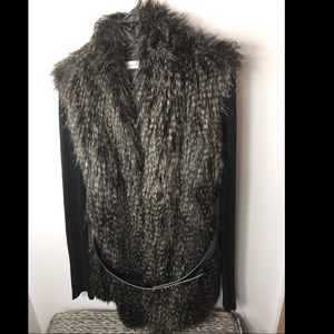 Calvin Klein Faux Fur Belted Jacket