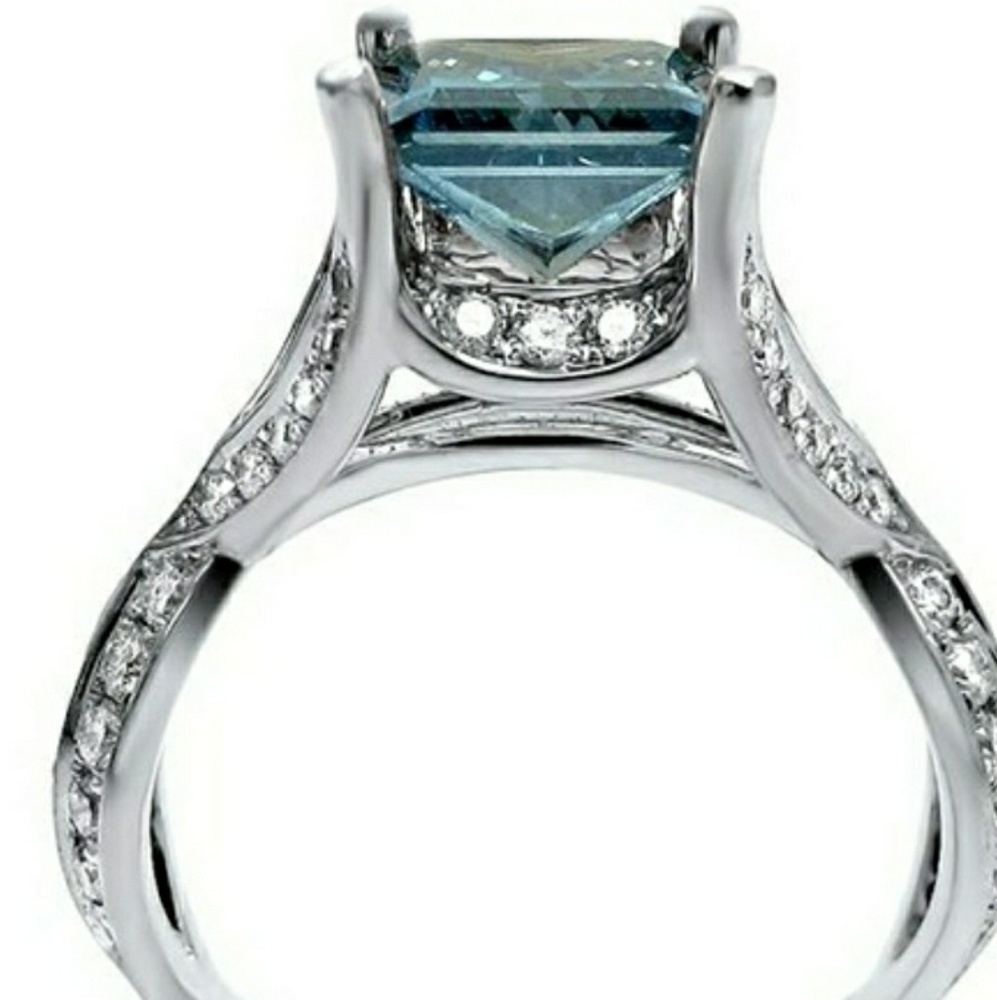 Ring Aquamarine 1 carat 925 Silver Plated Stamped