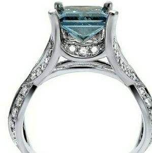 Ring Aquamarine 1 carat 925 Silver Plated Stamped