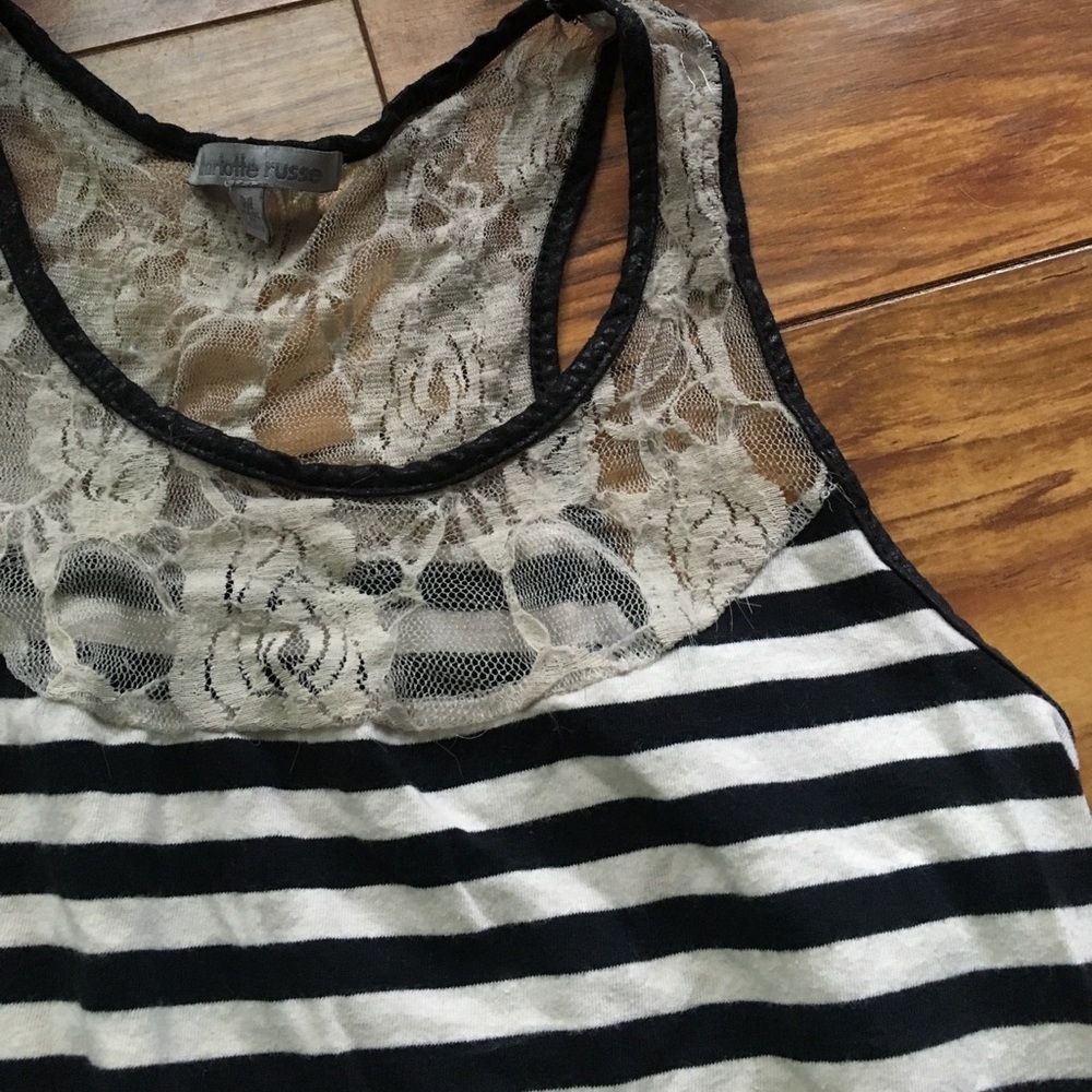 Striped tank with lace detail