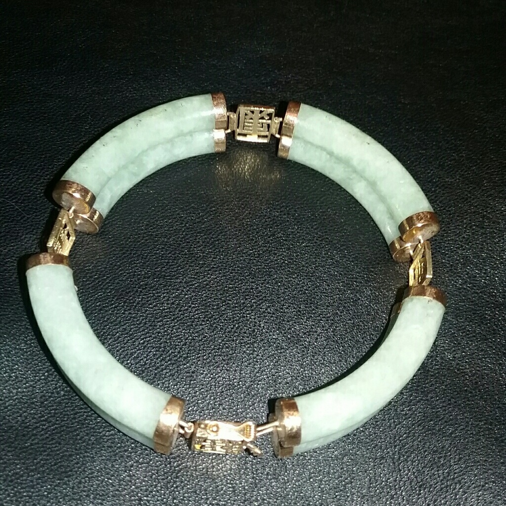 Jade Bracelet with 14K Gold Facets and Clasp