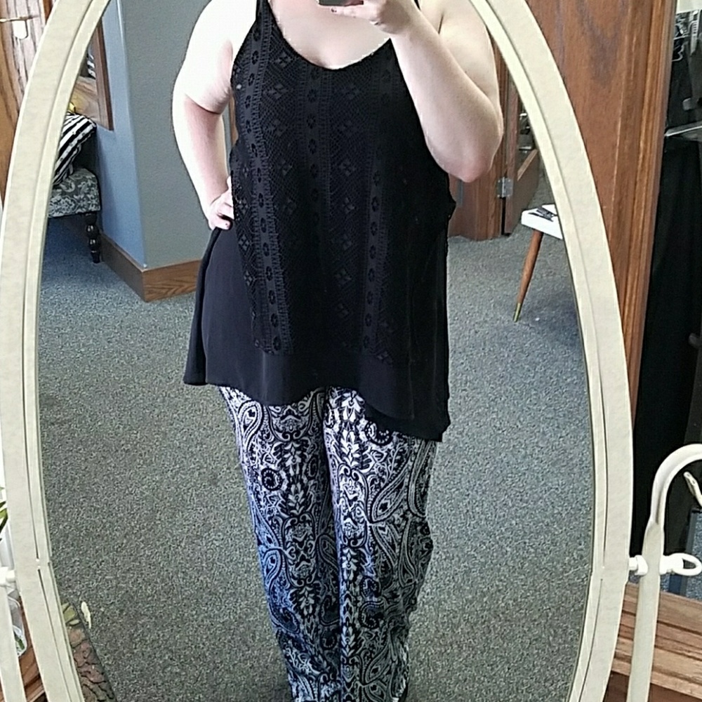 Boutique top black with lace sz large