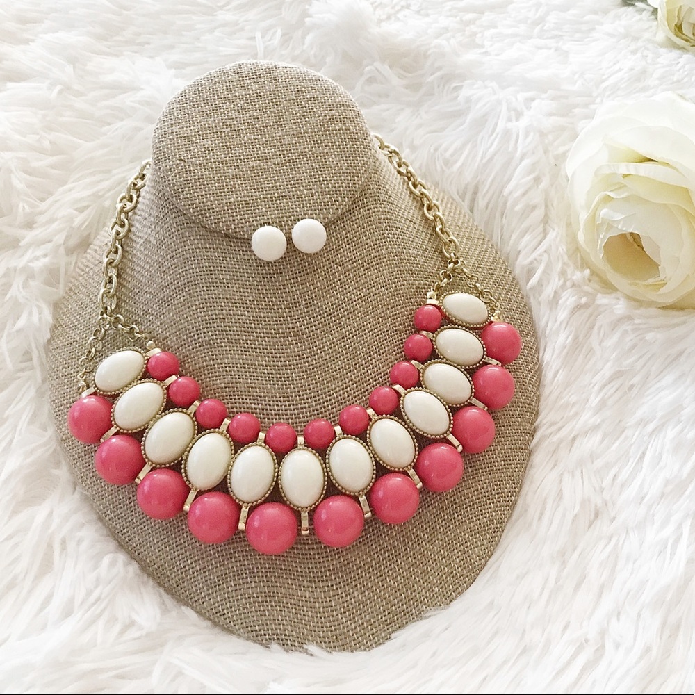 Pink and White Statement Necklace