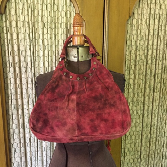 Burgundy Red Italian Suede Handbag - Picture 1 of 6