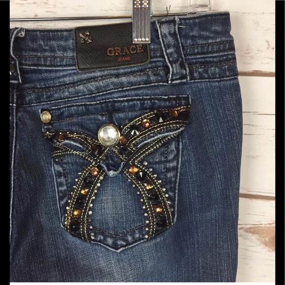 GRACE IN LA Rhinestone Flare Jeans Sz 13 - Picture 6 of 8
