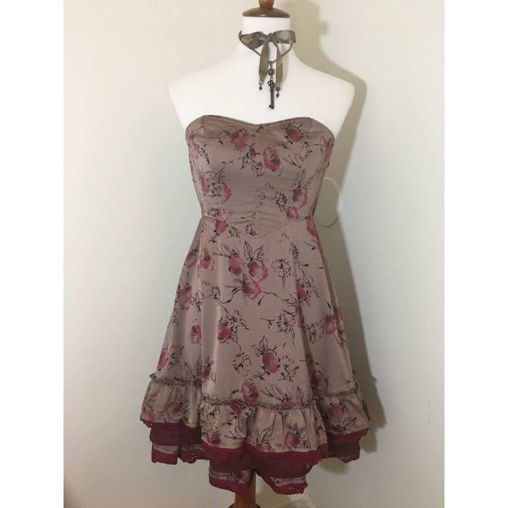 Free People Strapless Corset Ruffle Lace Dress