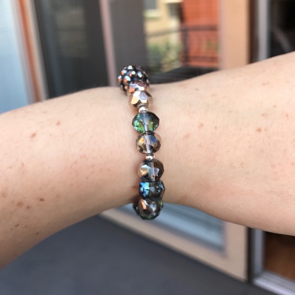 Silver Beaded stretch Bracelet - Picture 7 of 9