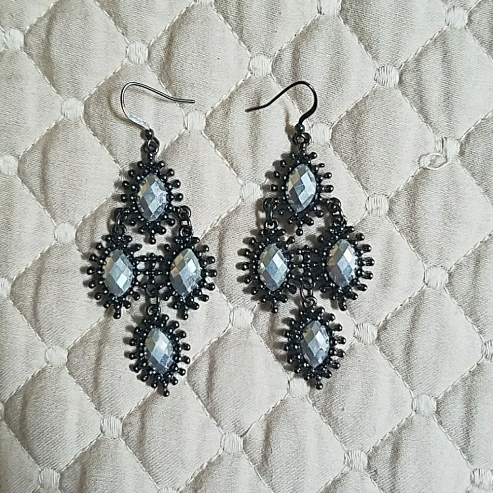 Black and Silver Drop Earrings