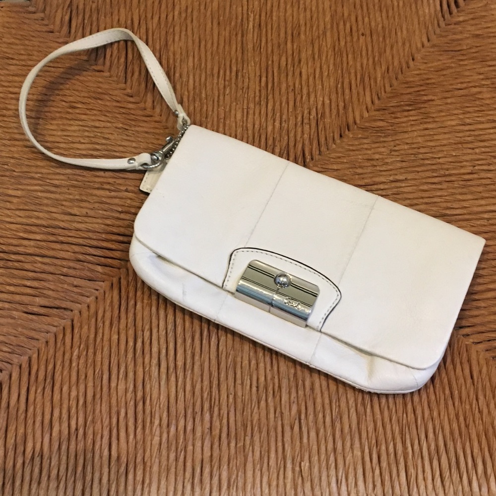 White leather Coach wristlet purse
