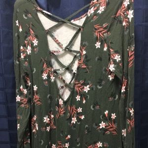 Hunter Green Floral Dress with Crisscross back