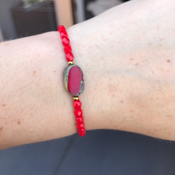 Red Beaded Stretch Bracelet - Picture 4 of 9