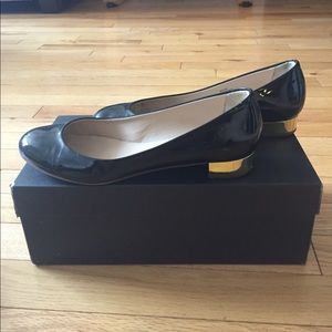 J. Crew Janey Black Flats with Gold Heel