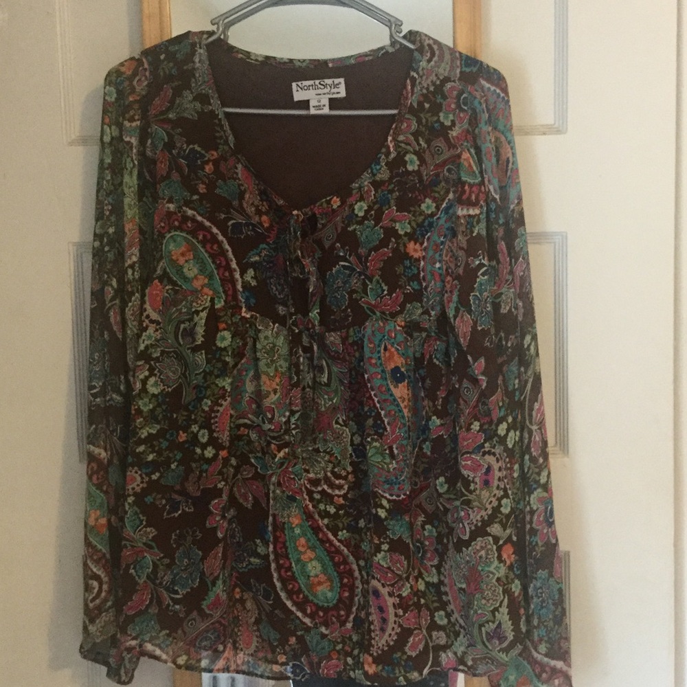 Brown paisley blouse in mint condition. NWOT.