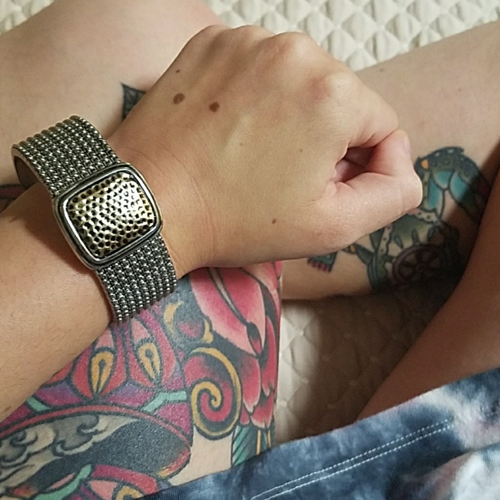 Silver Cuff Bracelet with bronze detail