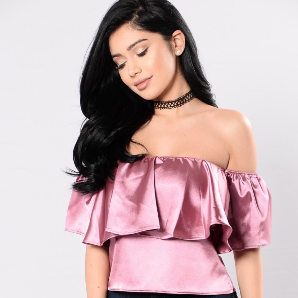 Fashion Nova Mauve Off the Shoulder Satin  Top