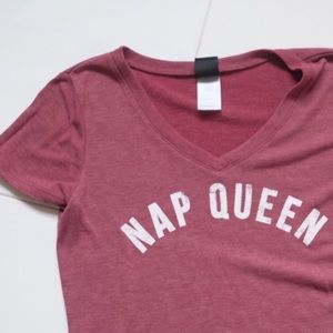 Nap queen heathered marroon red V neck t shirt