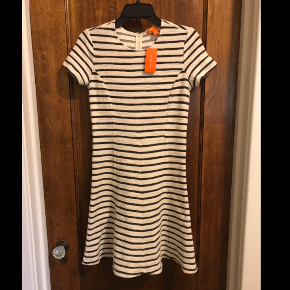 Black/white striped dress.