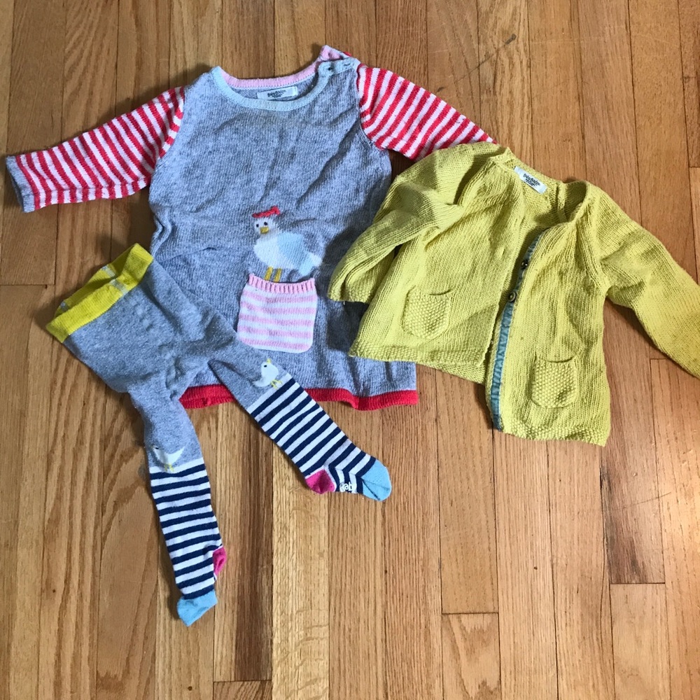 Baby Boden 6-12 mo sweater dress, leggings, cardi