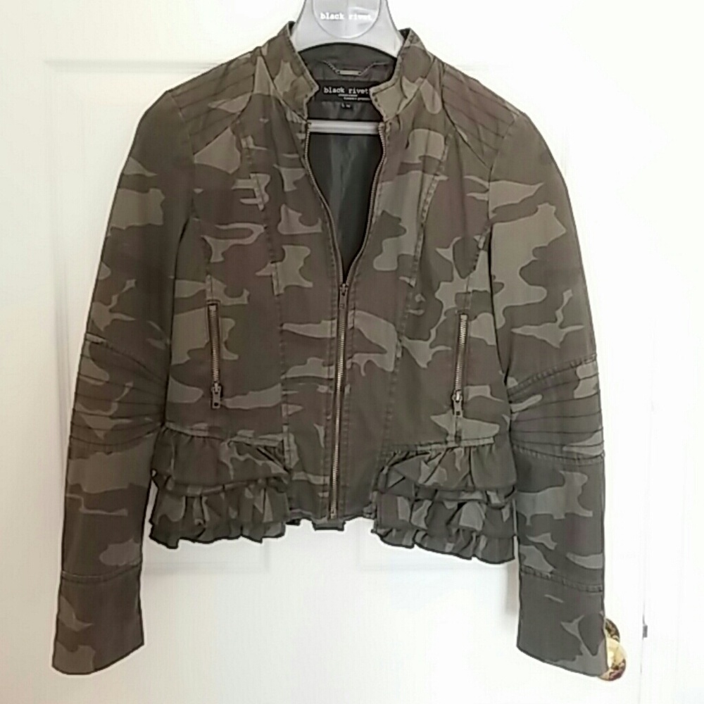 Black Rivet Camo Moto Jacket