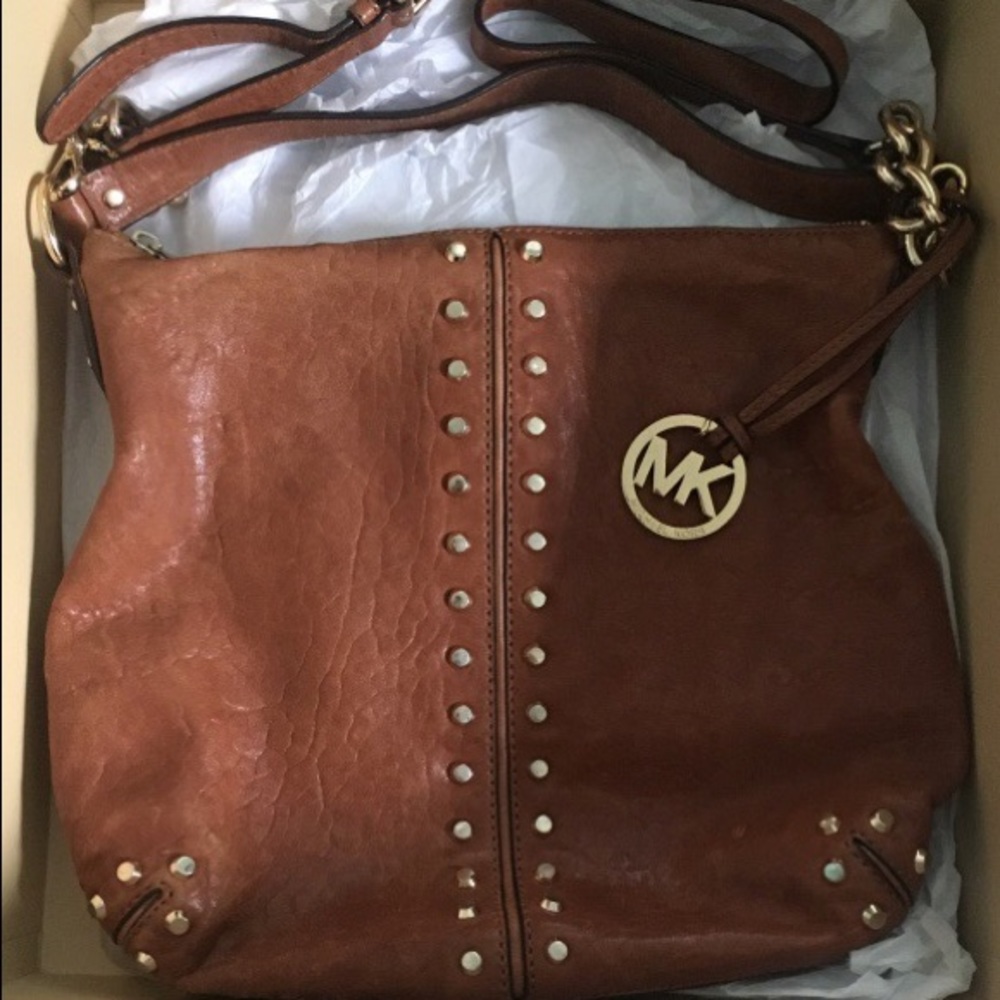 Brown Michael Kors leather sling bag in box