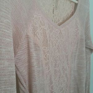 Long Sleeved Glittery Lace Pink Top