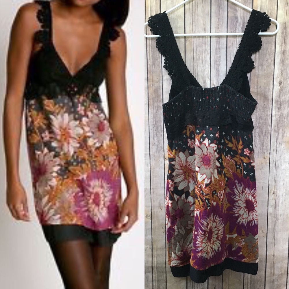 Free People Anthropology Boho Mini Dress Crochet