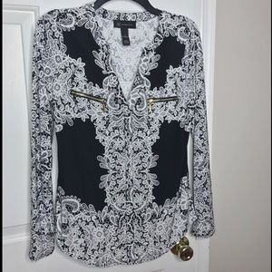 INC V Neck Blouse with lace pattern sz M