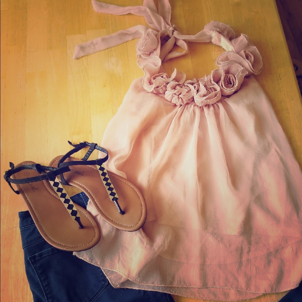 Blush Neck Tie Blouse