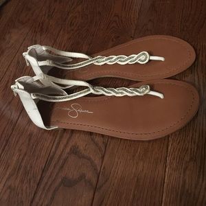 white beaded jessica simpson gladiator sandals