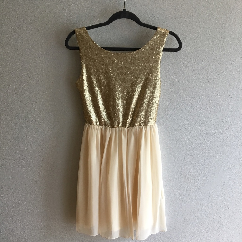 Maison Jules Gold Sequin Cream-Colored Dress