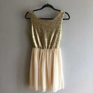 Maison Jules Gold Sequin Cream-Colored Dress