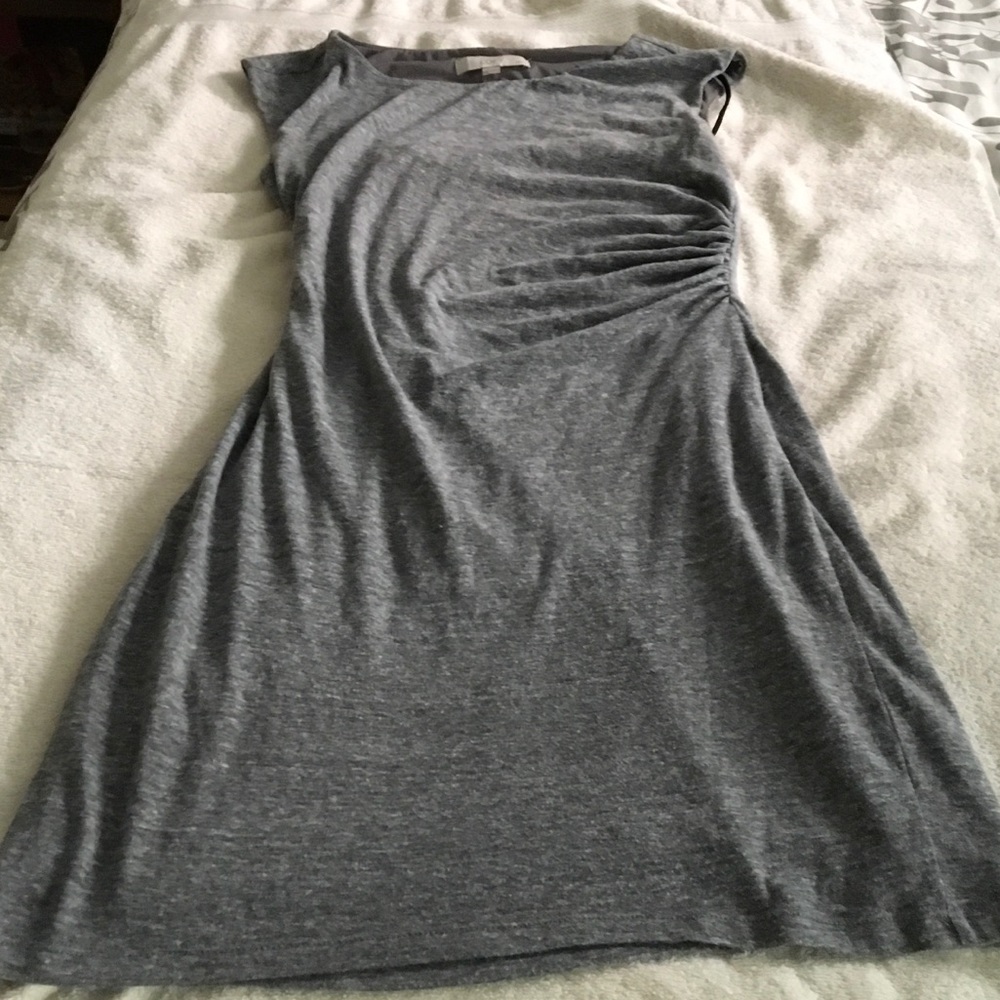 Loft  grey ruched cotton stretch dress