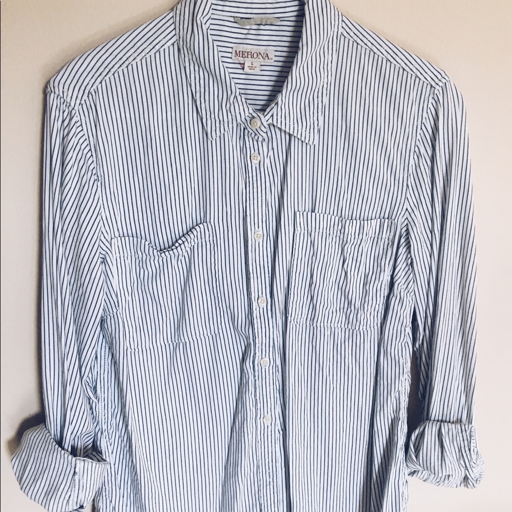 Blue + White Striped Collared Top