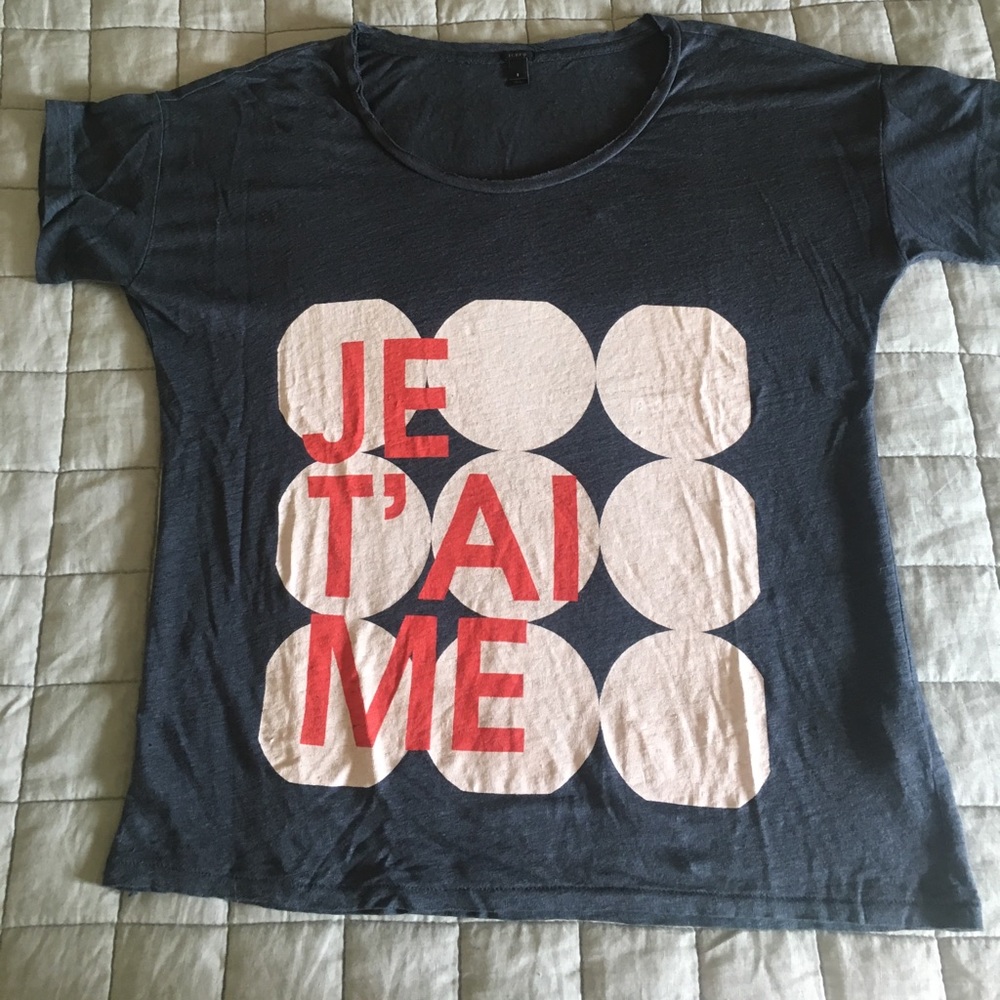 J Crew 100% Linen Je T'aime Tee