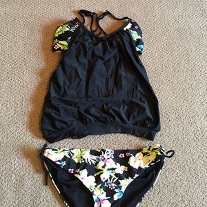 2 piece bathing suit, top attached to cover