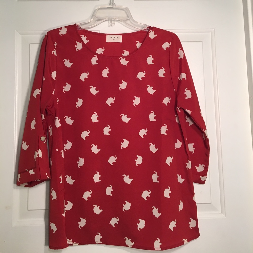 EVERLY Red and Cream Elephant shirt