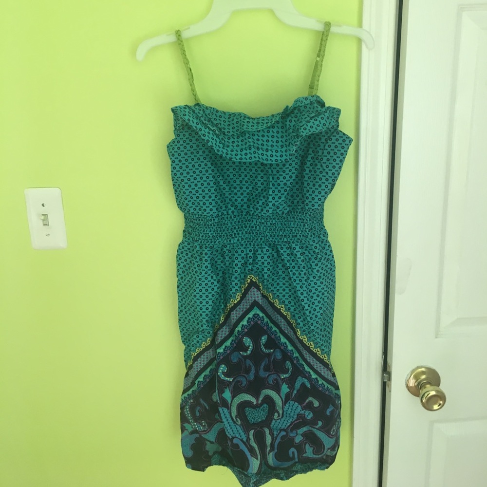 Cute green and blue summer dress with straps