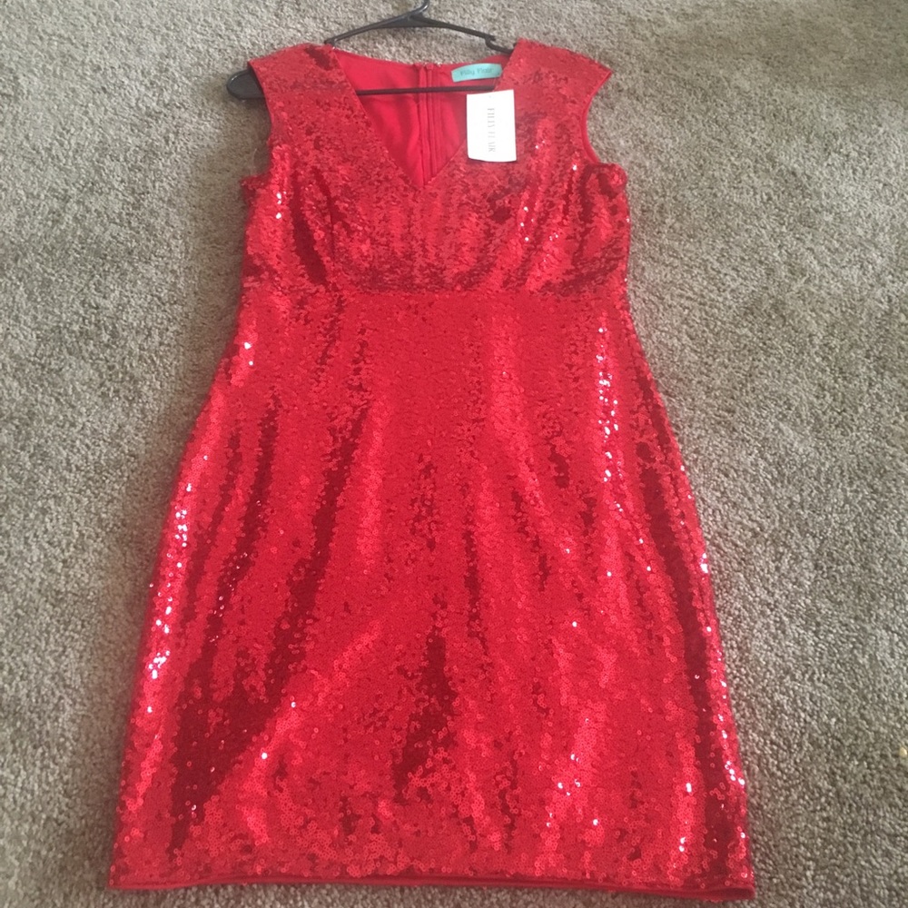 Sleeveless Red Sequined Dress